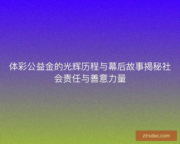 体彩公益金的光辉历程与幕后故事揭秘社会责任与善意力量